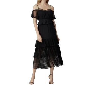 Three Floor Inferno Ruffled Tiered Black Dress Size 4